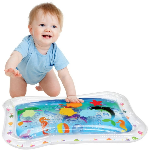 Baby Inflatable Water Mat Infant Toddlers Tummy Time Play Mat Toy Baby Activity Play Center with 6 Floating Toys HelloCreate Baby Water Play Mat